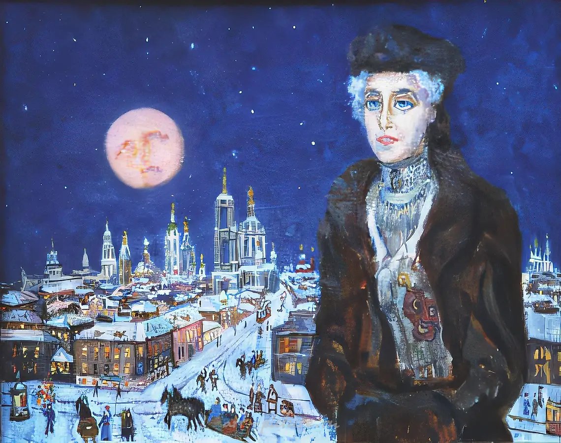 Д.Небогатов. Голубая Русь, 1990, холст, картон, масло, 35х50, $120