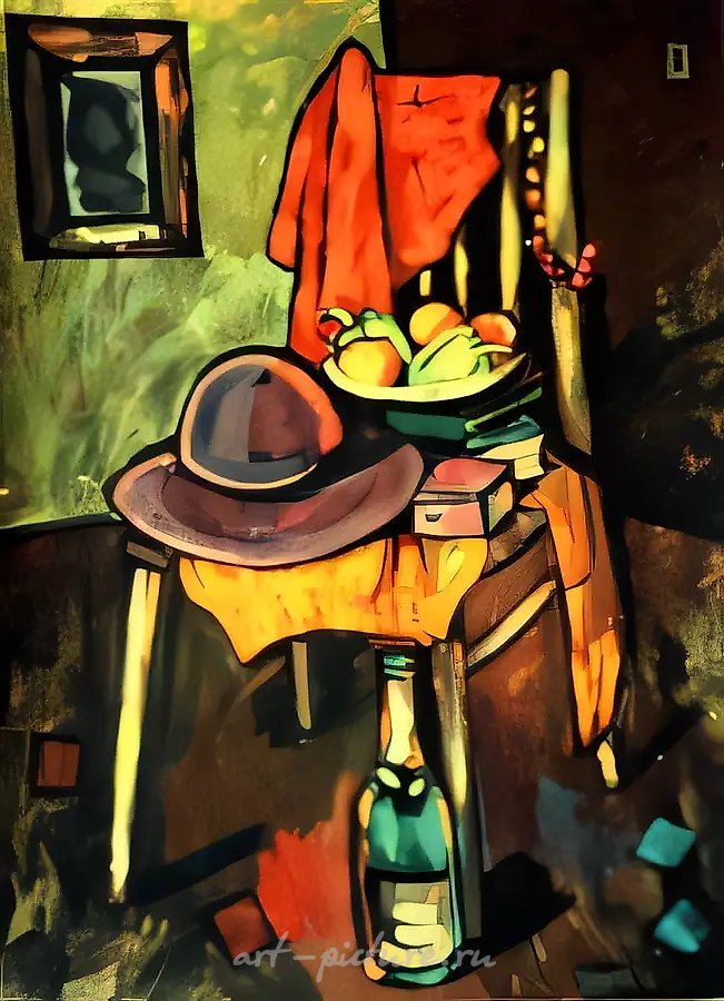 Натюрморт со шляпой, 1996, бумага, гуашь, 55x70, $500