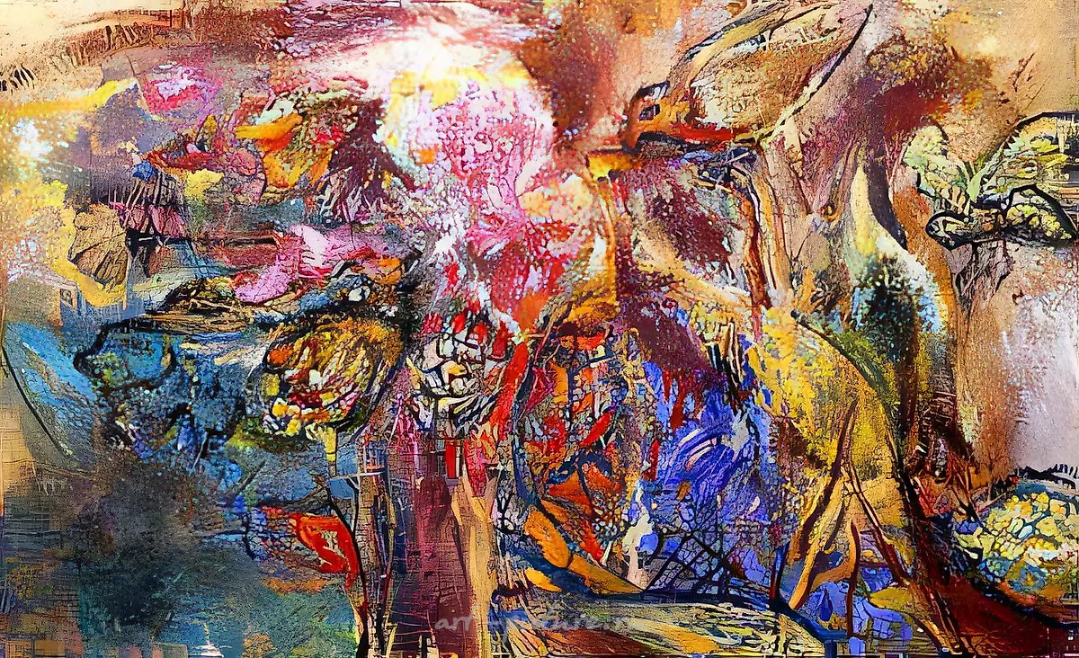 Натюрморт с цветами, 1996, масло, бронза на холсте и картоне, 70x120. Собственность автора