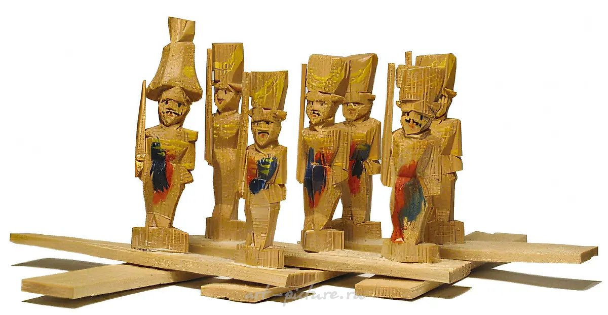 Гусары, 1991, дерево, резьба, роспись, 5,8x7x6,8