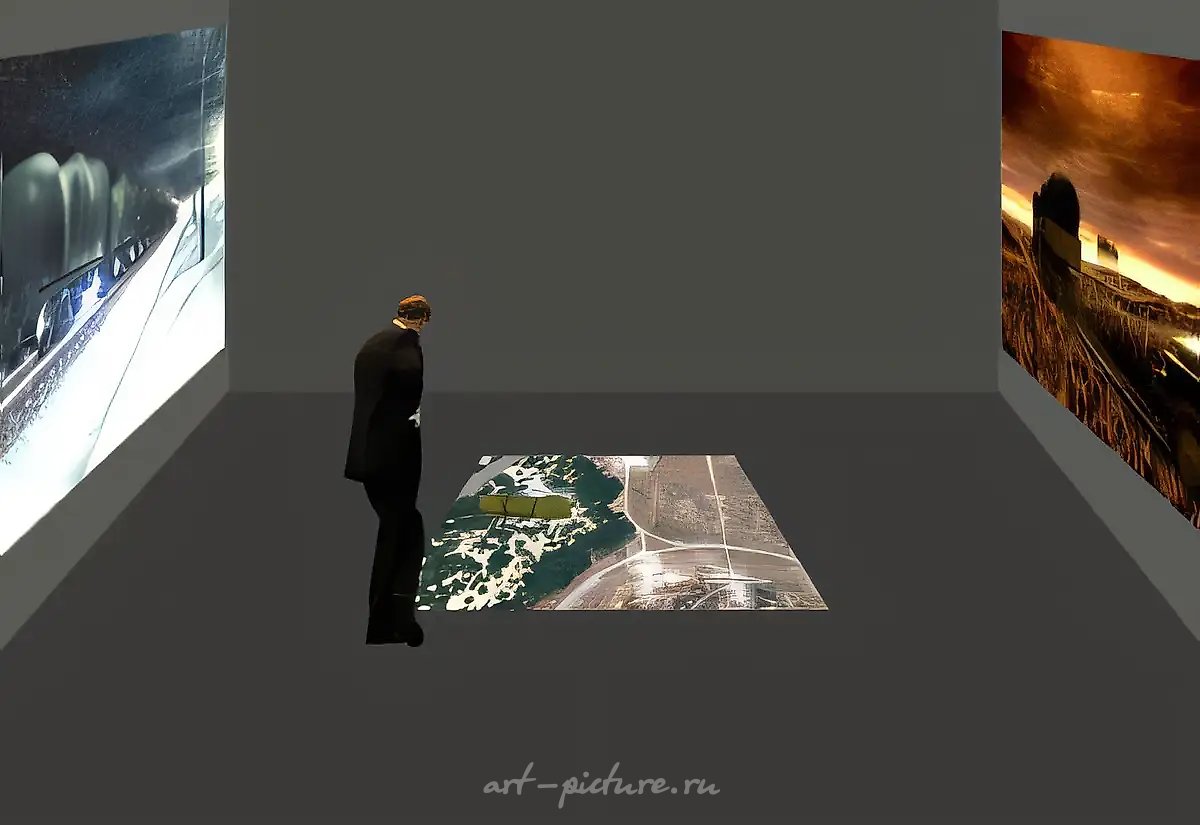 Эшелон (схема инсталляции), 2006, видеоинсталляция (3 канала, зацикленная)