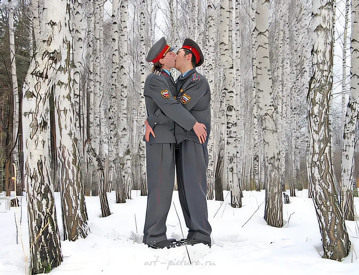 Целующиеся милиционеры (Эра милосердия), 2005, 75x100