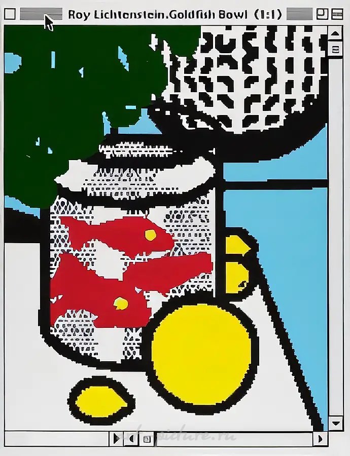 Рой Лихтенштейн: аквариум с золотой рыбкой, 1998, масло на холсте, в:130, ш:100 см