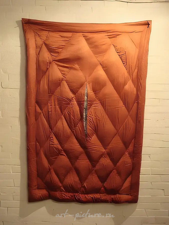 Мама, 2009, метонимический портрет, шёлковое пуховое одеяло, железные гвозди, 120x180 см