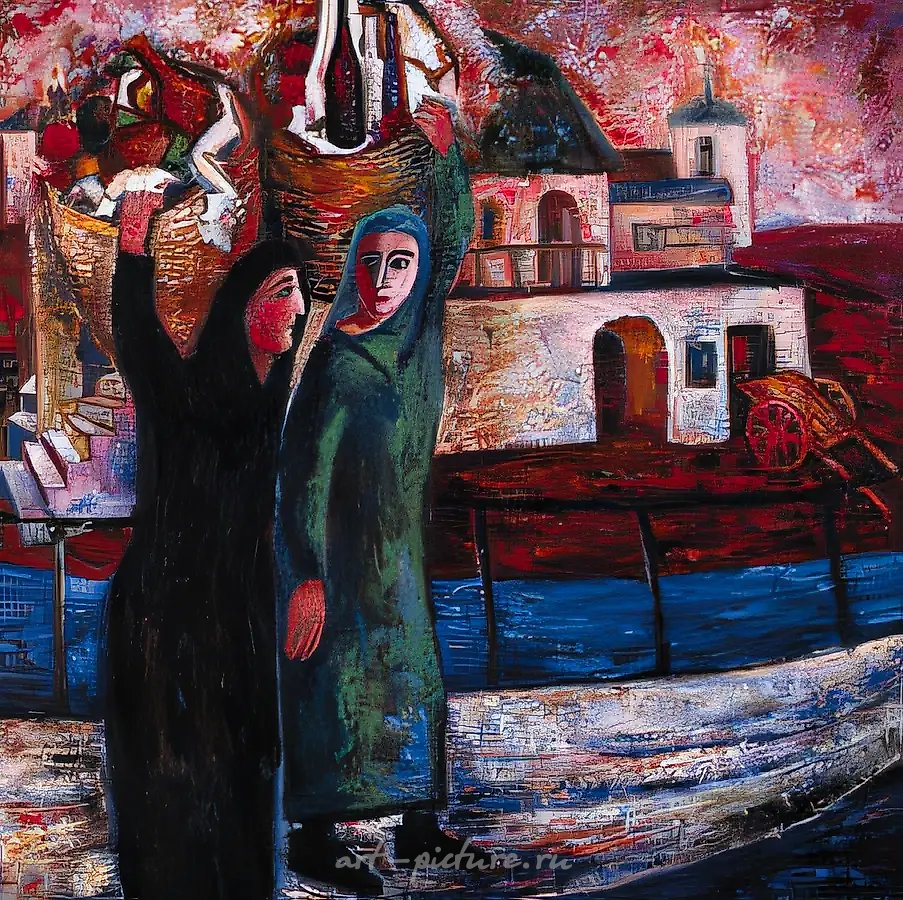 Грузинки с корзинами фруктов, 1999, масло на холсте, 90x80