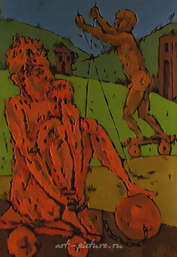 Мальчик на тележке, 1989, бумага, масло, 90х60