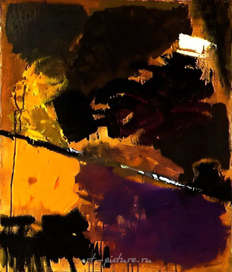 Жёлтый, фиолетовый, серый, 1990, холст, акрил, 80x70