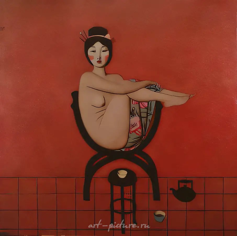 Розовая гейша, 1994, холст, масло, 160х160. Собственность галереи «Alain Blondel». Франция