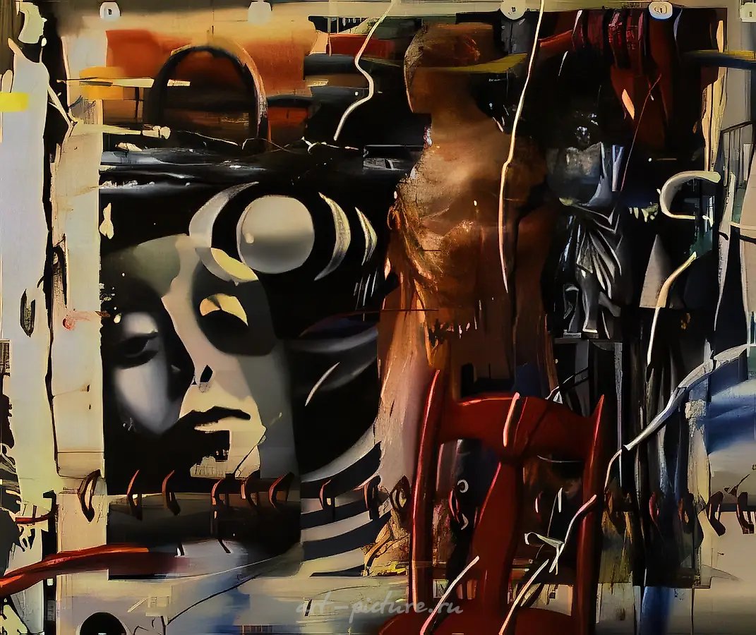 Композиция с красным стулом, 1990, холст, масло, 120х144