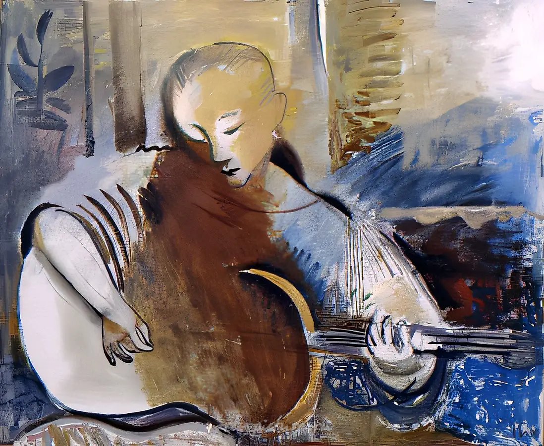 Девочка с гитарой, 1990, холст, масло, 80х90. Собственность автора