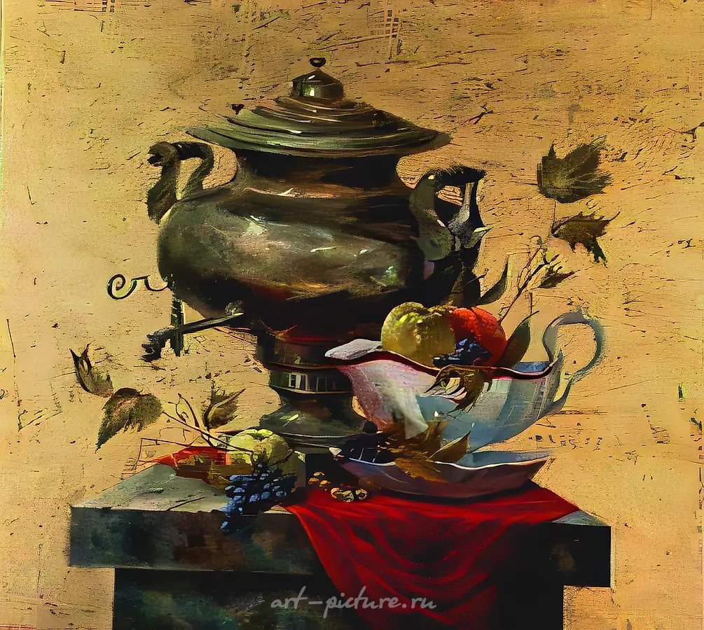 Воспоминание о русском модерне, 1987, картон, позолота, масло, 40х50