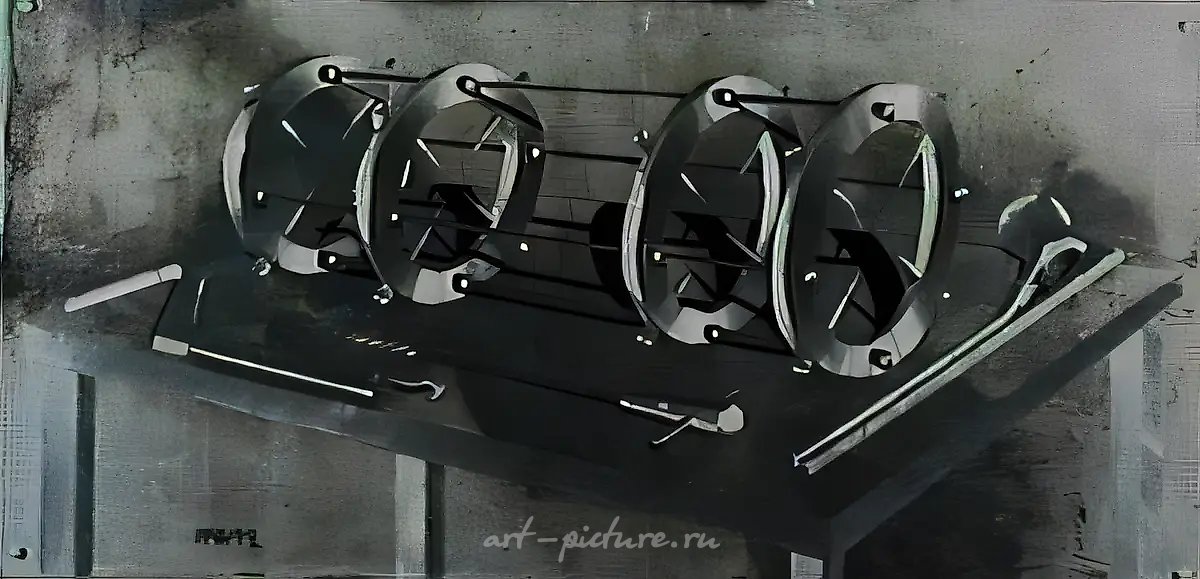 Без названия, 1991, металл, паркетный лак, масло, 70х120