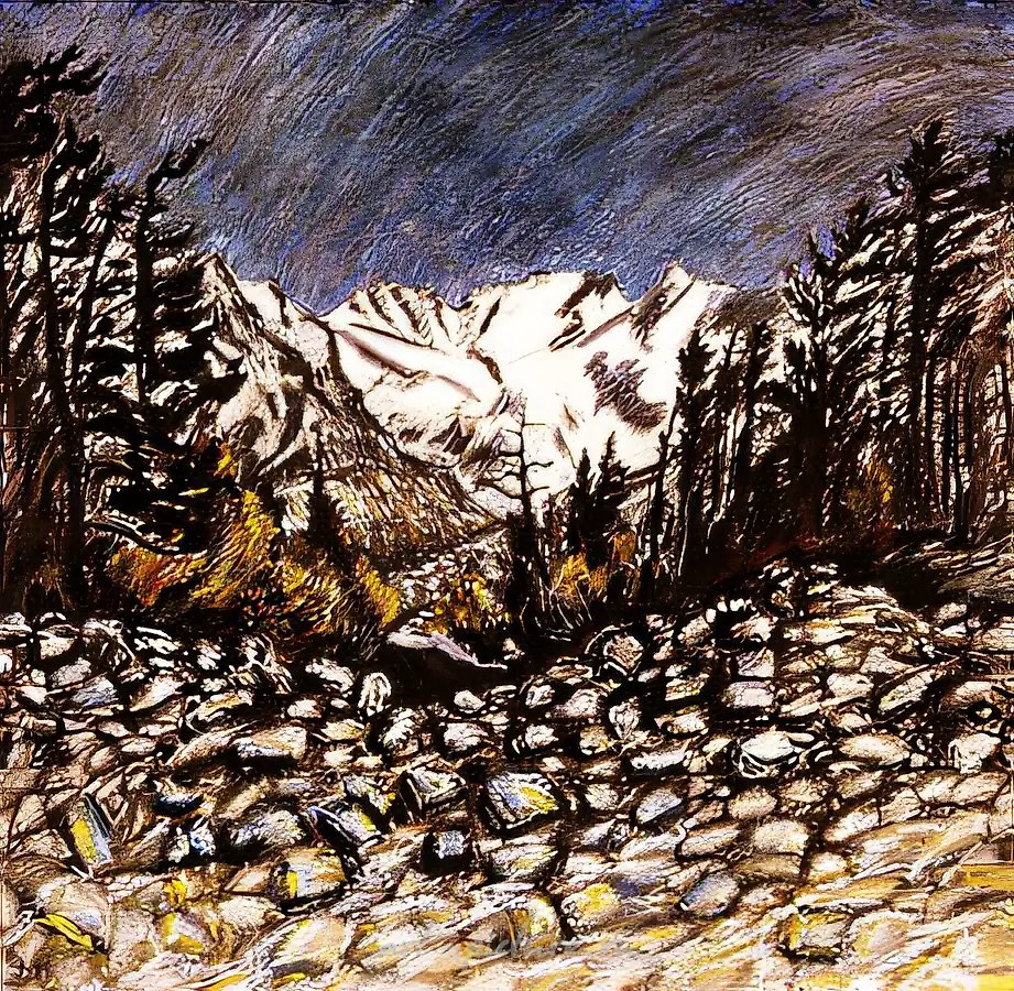 Ущелье Адыл-Су, 1991, соус, пастель, чернила, 60x60, $200