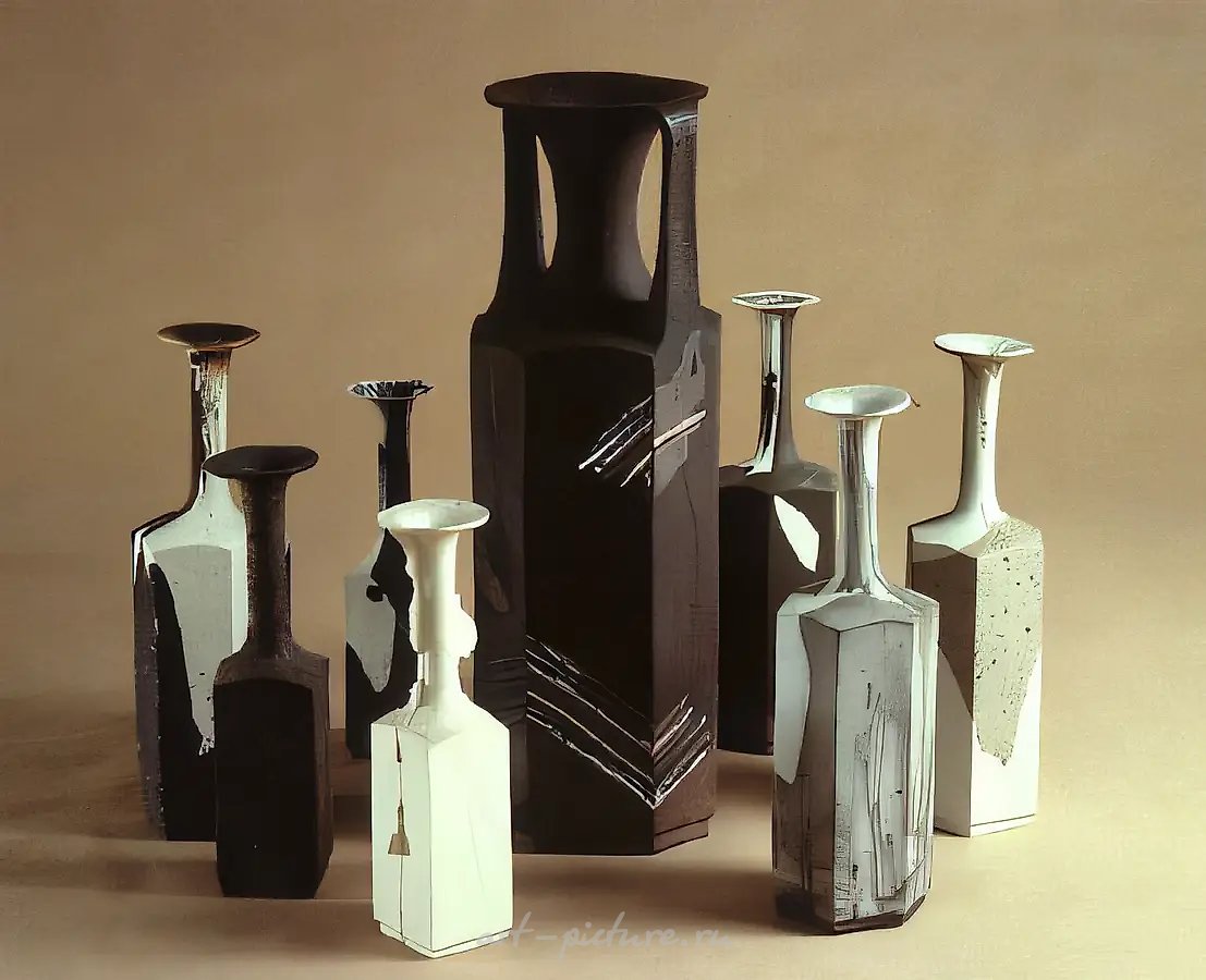 Геометрическая композиция, 1989, фаянс, фарфор, цв.массы, высота 60, 40, 35 Собственность автора
