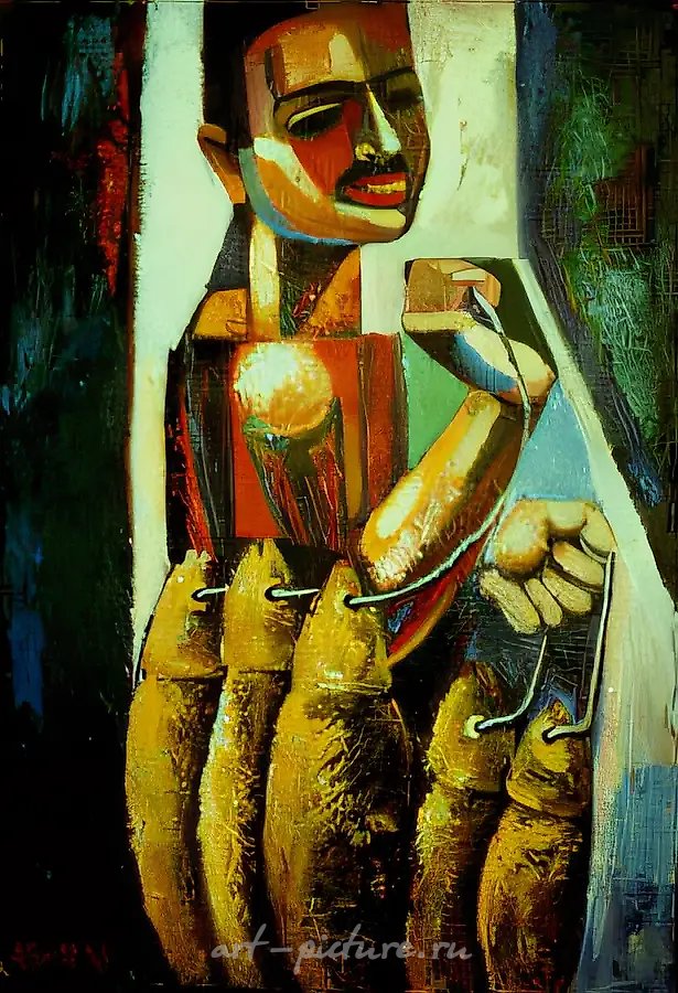 Рыбак, 1990, картон, масло, 60х80 Собственность автора