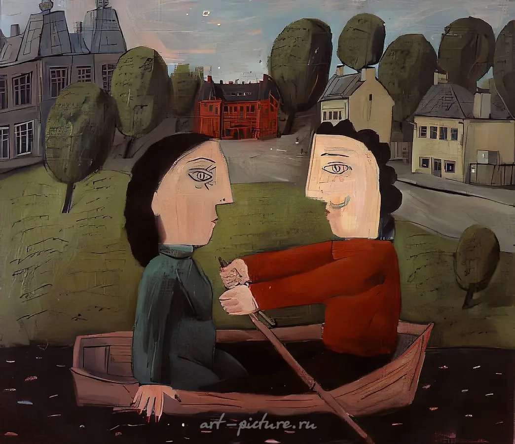 На лодочке, 1990, холст, масло, 105х120