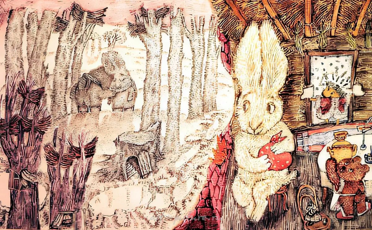 Иллюстр. к книге C. Козлова "Ежик в тумане", 1991, бумага, акварель, белила, тушь, 27х42 Собственность автора