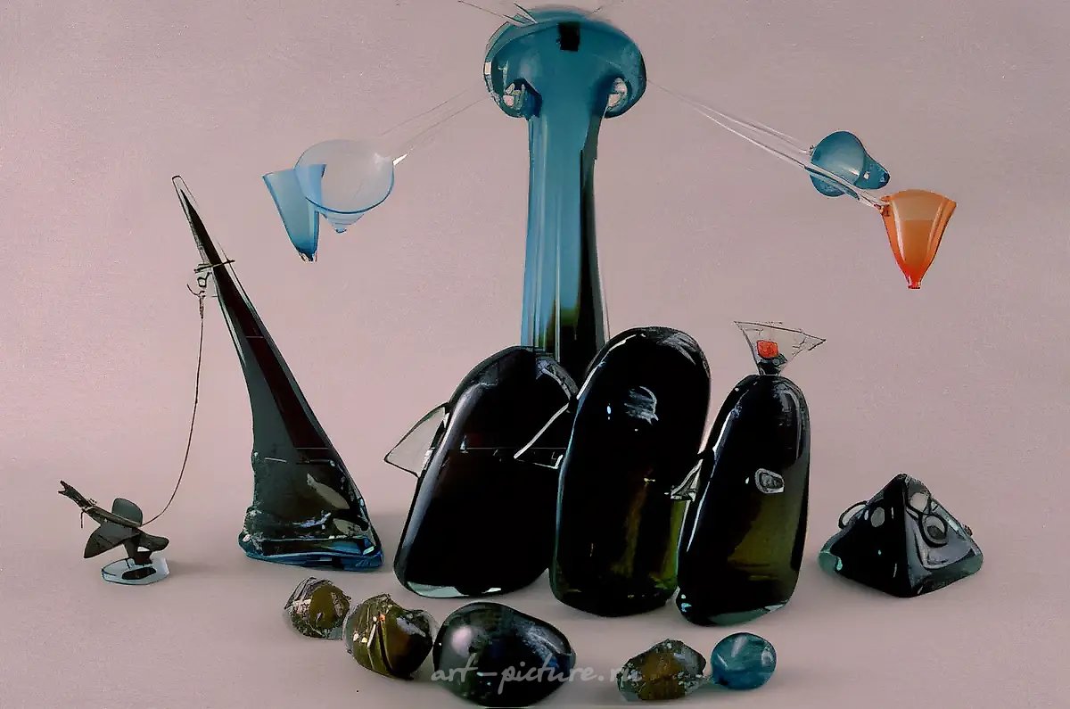 Корабль  (20 предметов), 1991, стекло, гутная техника, высота 55 Работа выполнена в соавторстве с Воликовой Н.В.Собственность авторов