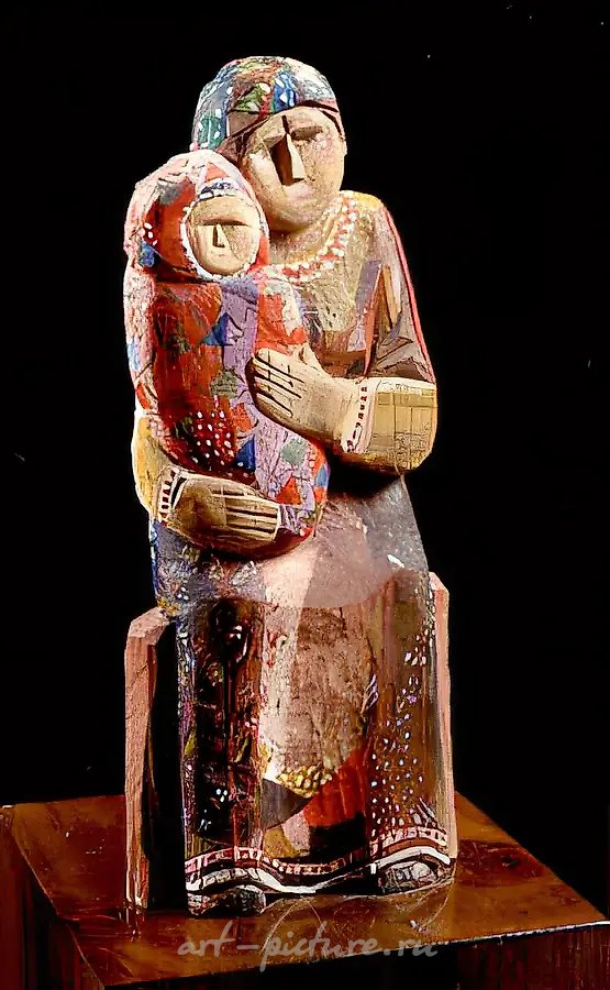 Утешение, 1987, дерево, роспись, 70х20х15 Собственность автора