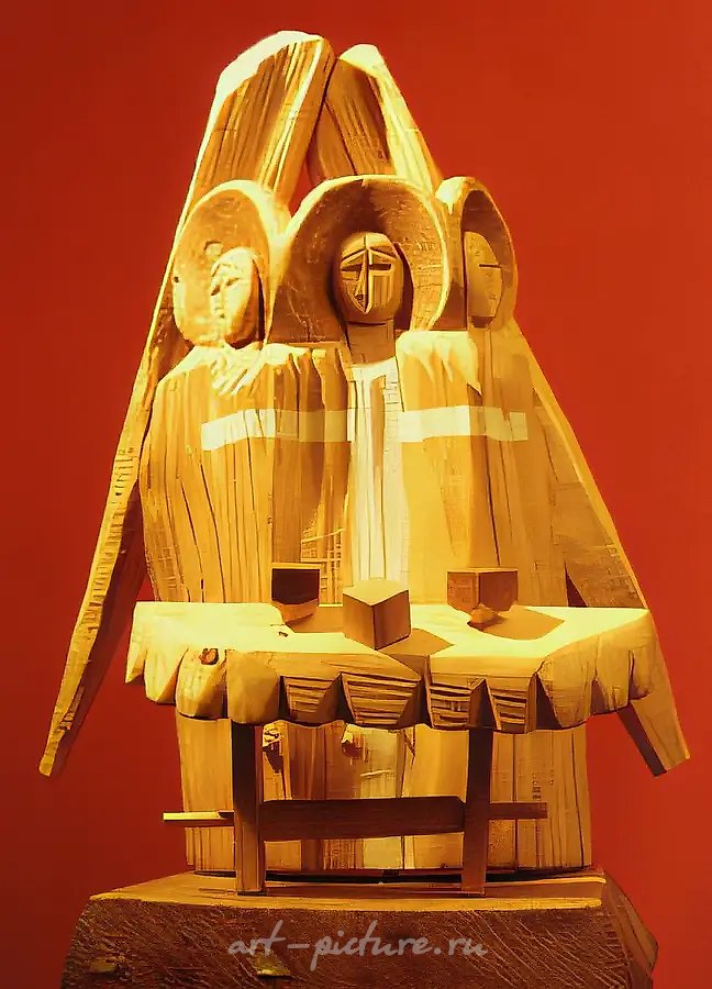 Троица, 1990, дерево, роспись, 50х20х10 Cобственность автора