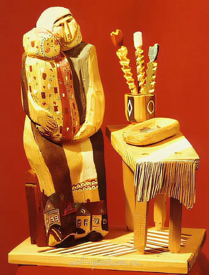 Ужин, 1991, дерево, роспись, 20х15х7 Частное собрание в Израиле