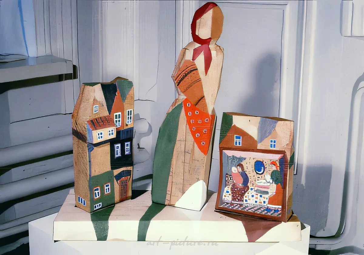 Городок, 1990, дерево, роспись, 49х52х51