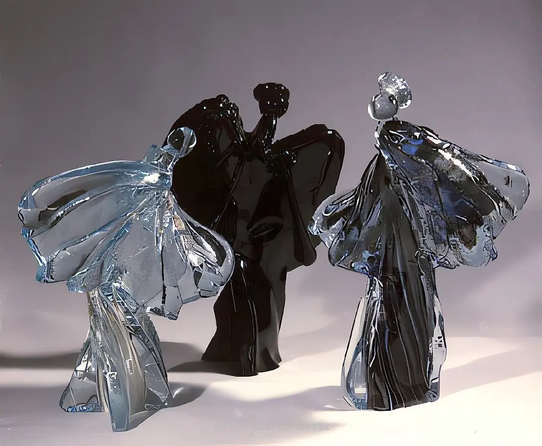 Танцующие ангелы, 1992, стекло, формовка в металлической форме, 43x25x20. Собственность автора