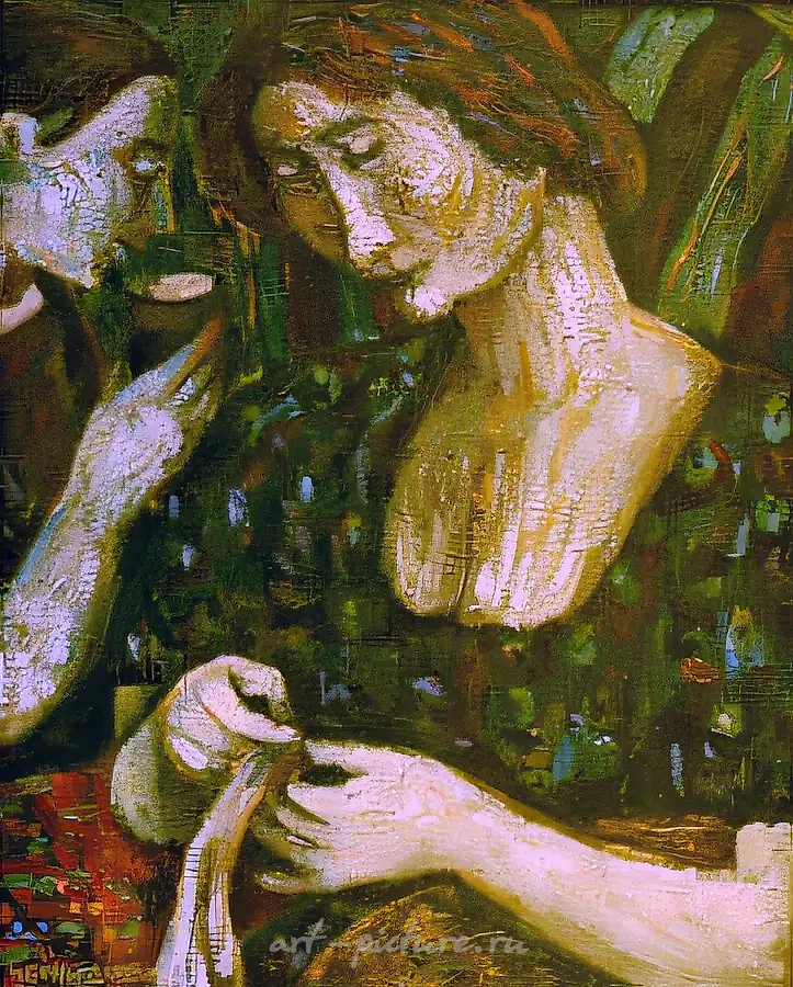 В полосатом кресле, 1992, оргалит, масло, 74х60 Собственность галереи "Арта".$ 1000