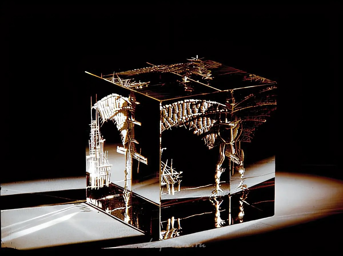 Композиция, 1992, оптическое стекло, гравировка, h — 30 см. Собственность автора
