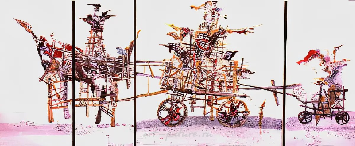 Декоративная ширма «Большая колесница», 1992, стекло, роспись, металл. Собственность автора