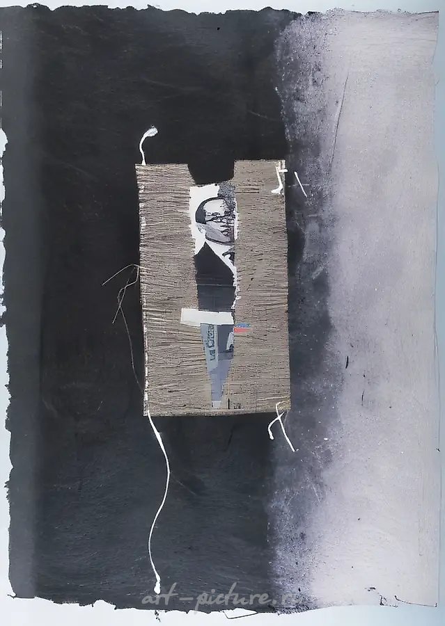 Из серии "Архивум №4"	, 1996, лен, шелк, бумага, ручное ткачество, коллаж, 70 х 50