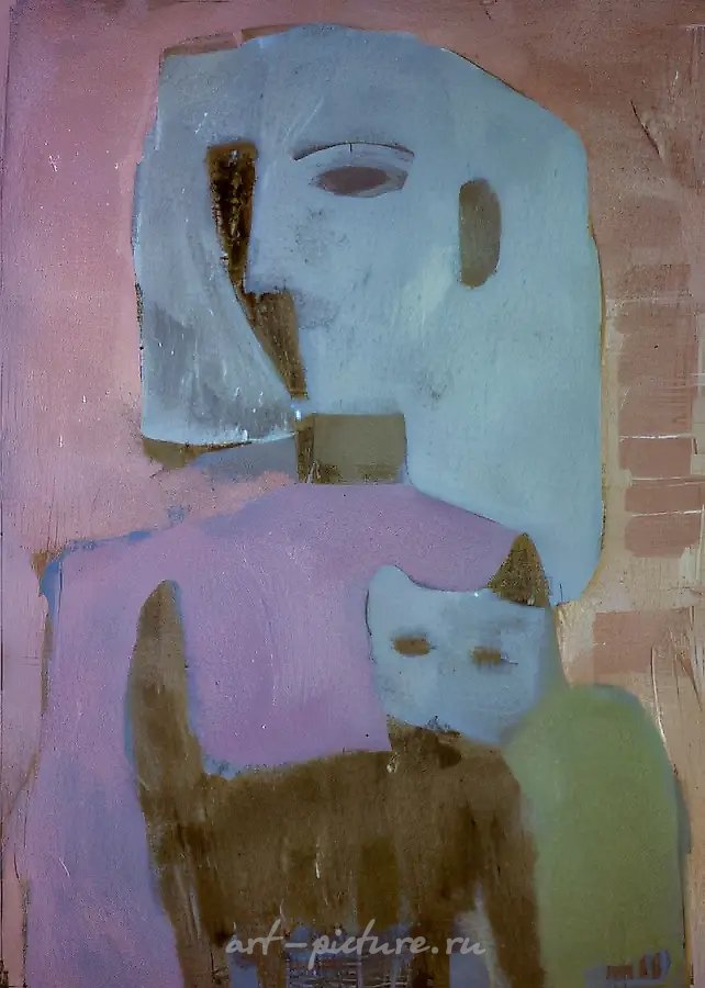 Девушка с кошкой, 1989, холст, масло, 47x42