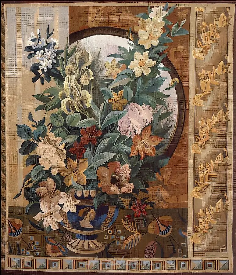 Натюрморт с круглым зеркалом, 1991, гобелен, ручное ткачество, 107х95 Частное собрание