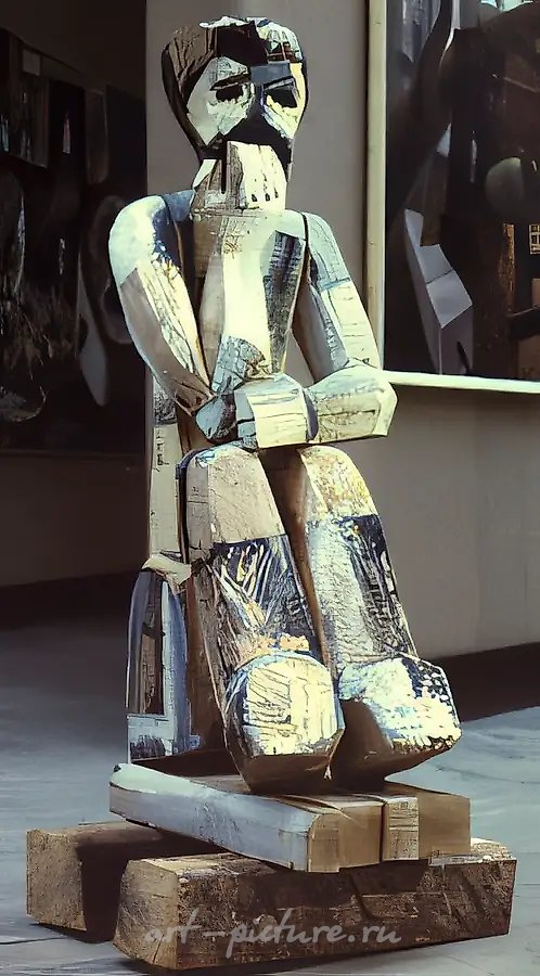 Мужик, 1988, дерево, роспись, 140х80х80 Государственный Русский музей. С-Петербург