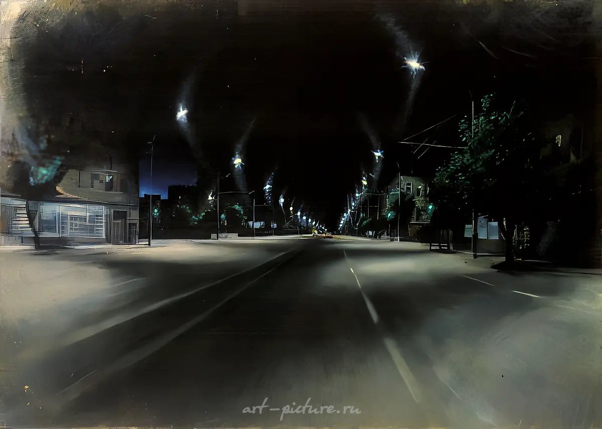 Ночная Москва, 1975, холст, масло, 110x140. Собственность Дирекции выставок России