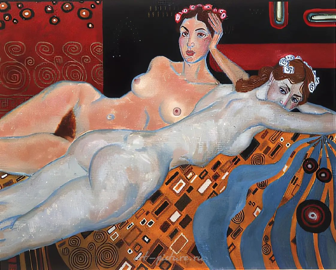 Нимфы, 1990, масло и золото на холсте, 80x100. Частная коллекция, Нью-Йорк