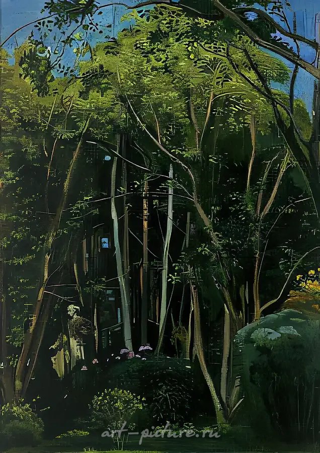 Пейзаж со скульптурой, 1982, холст, масло, 200х65 Частная коллекция. Япония
