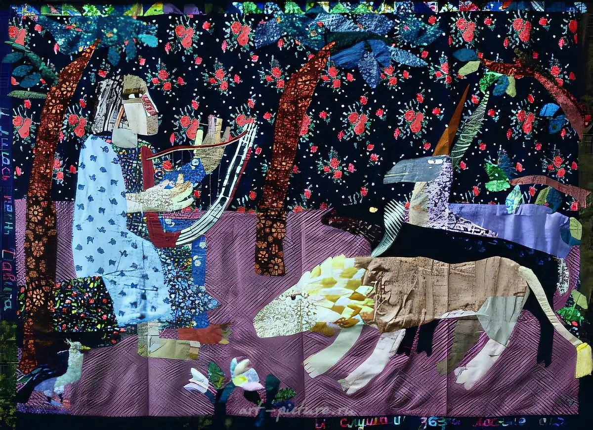 И лилась песнь Давида, 1992, лоскутное панно, 140х180 Собственность автора