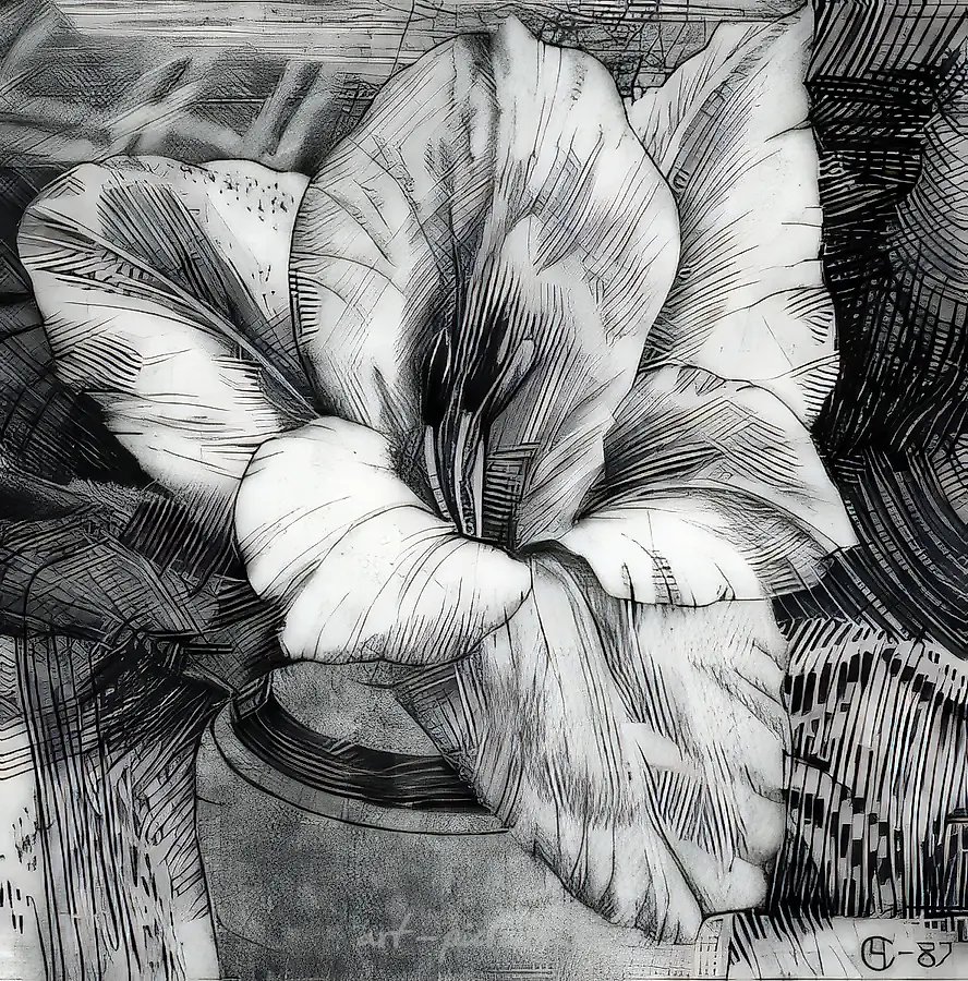 Гладиолус, 1987, медь, резцовая гравюра, 10х10. Собственность автора