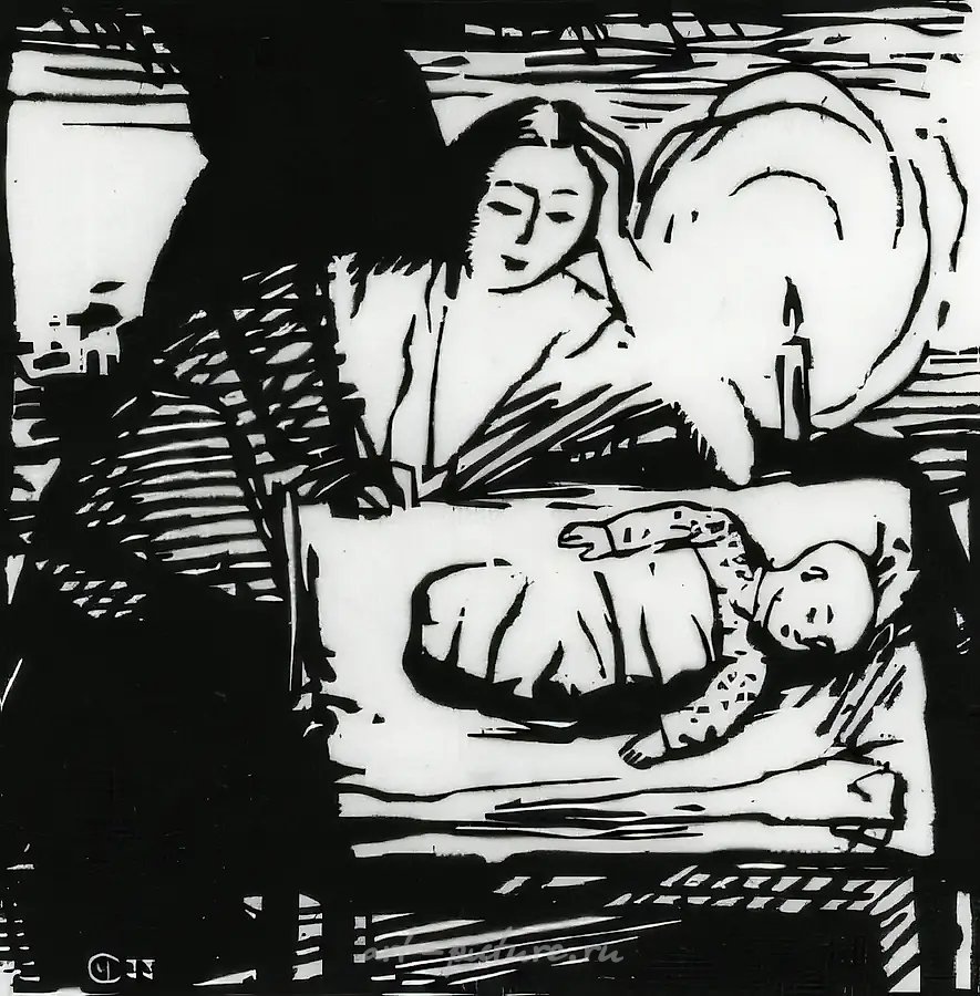 Со свечой, 1988, дерево, гравюра, 9,2х9,5. Собственность автора