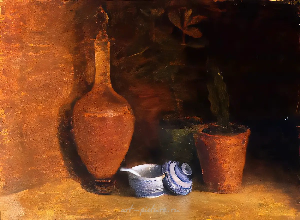 Натюрморт с кактусом, 1986, картон, масло, 35х49 Собственность галереи "Станбет". Москва