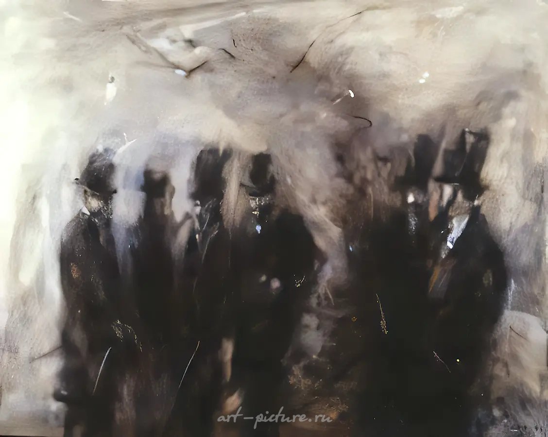 Мужчины в чёрном, 1991, холст, масло, 120х150. Собственность автора