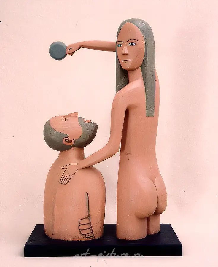 Автопортрет, 1994, тонированное дерево, высота 30. Частная коллекция