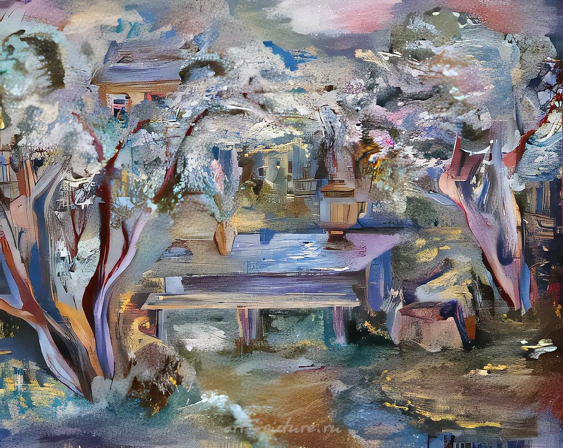 Стол в саду, 1990, холст, масло, 50х60. Частная коллекция