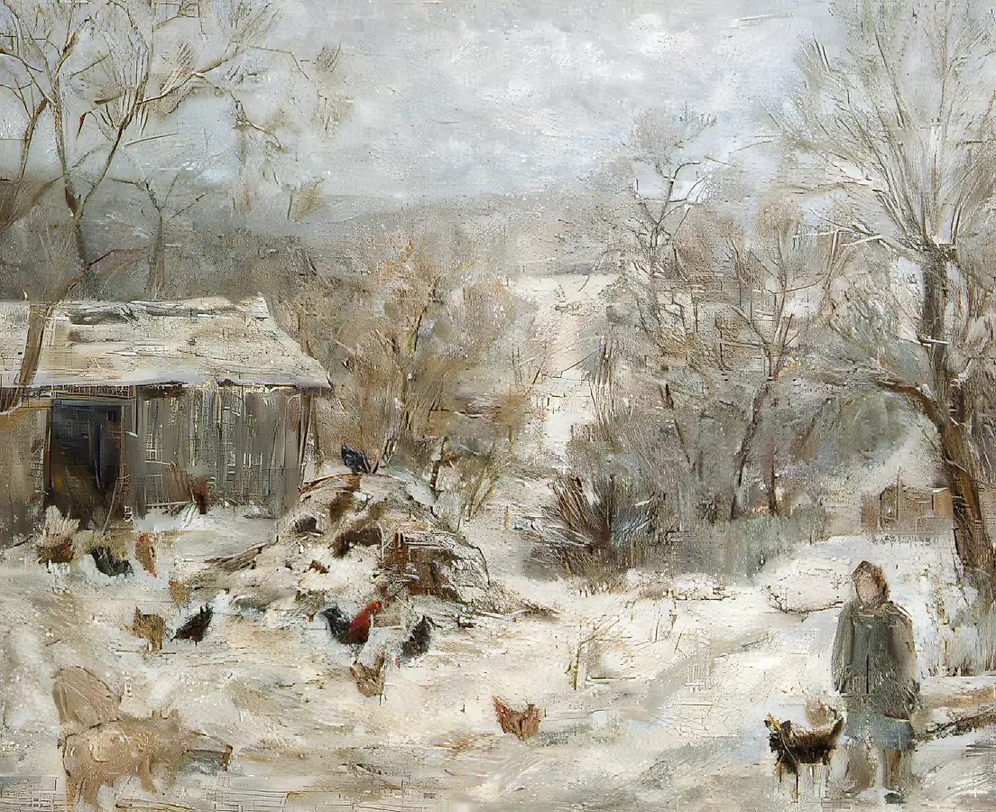 Весна в деревне, 1990, холст, масло, 80х100. Собственность автора