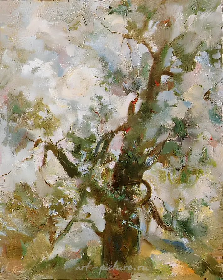 Дерево, закат, 1990, холст, масло, 100х80. Собственность автора