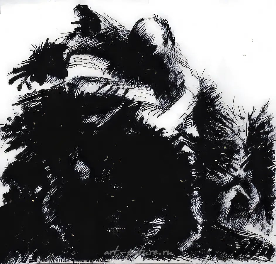 Из цикла "Сомнения Фауста". Лист 14., 1989, бумага, тушь, 61х65 Частная коллекция. Испания.