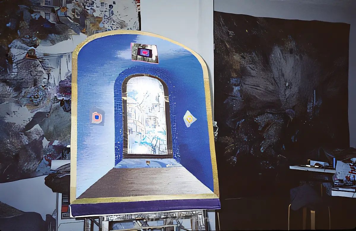 Московский пейзаж, 1996, ткачество, шитьё, роспись по шёлку, 71x96 см. Собственность автора