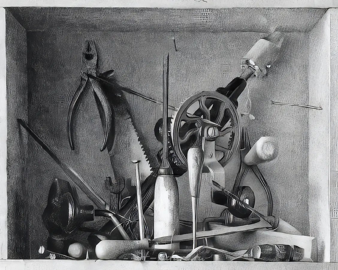 Инструменты, 1975, бумага, тушь, перо, 34,5х42 Собственность галереи "Арт Модерн". Москва.