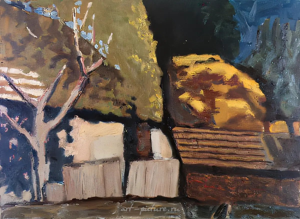 Двор хутора, 1990, холст, масло, 45х60. Частная коллекция. Италия